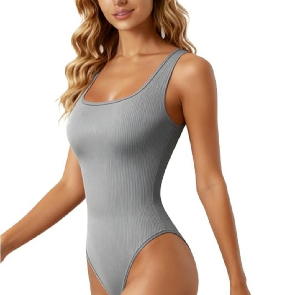 Ribbed Thong Bodysuit – Size Medium | Sleek Gray Essential